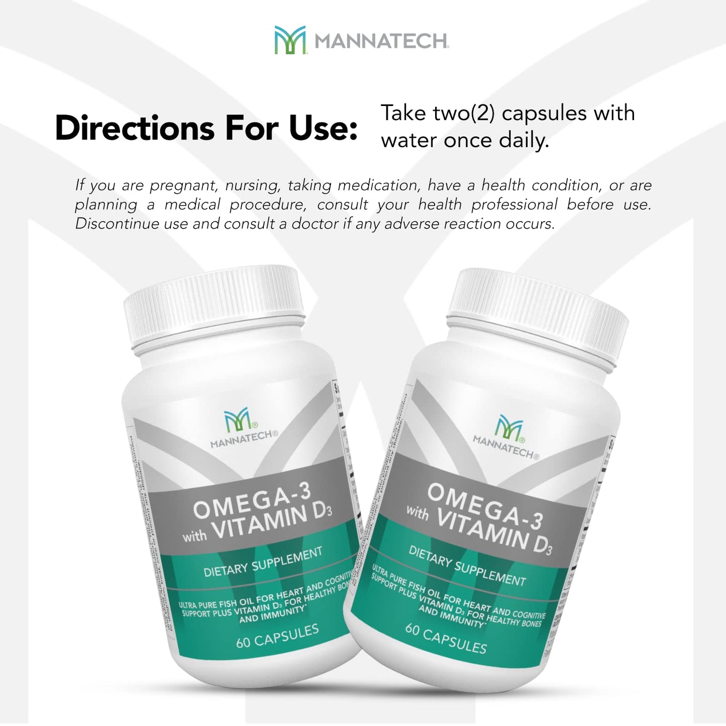 Mannatech Omega-3 with Vitamin D3 โ Bone, Heart & Brain Health | Pure Fish Oil
