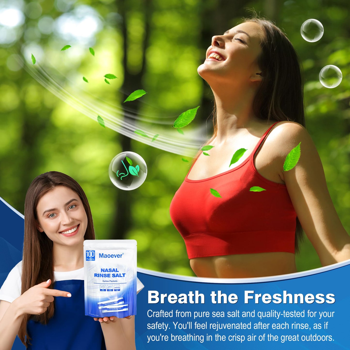 MAOEVER Neti Pot Salt Packets β 100 Individually Wrapped Saline Packets for Nasal Irrigation