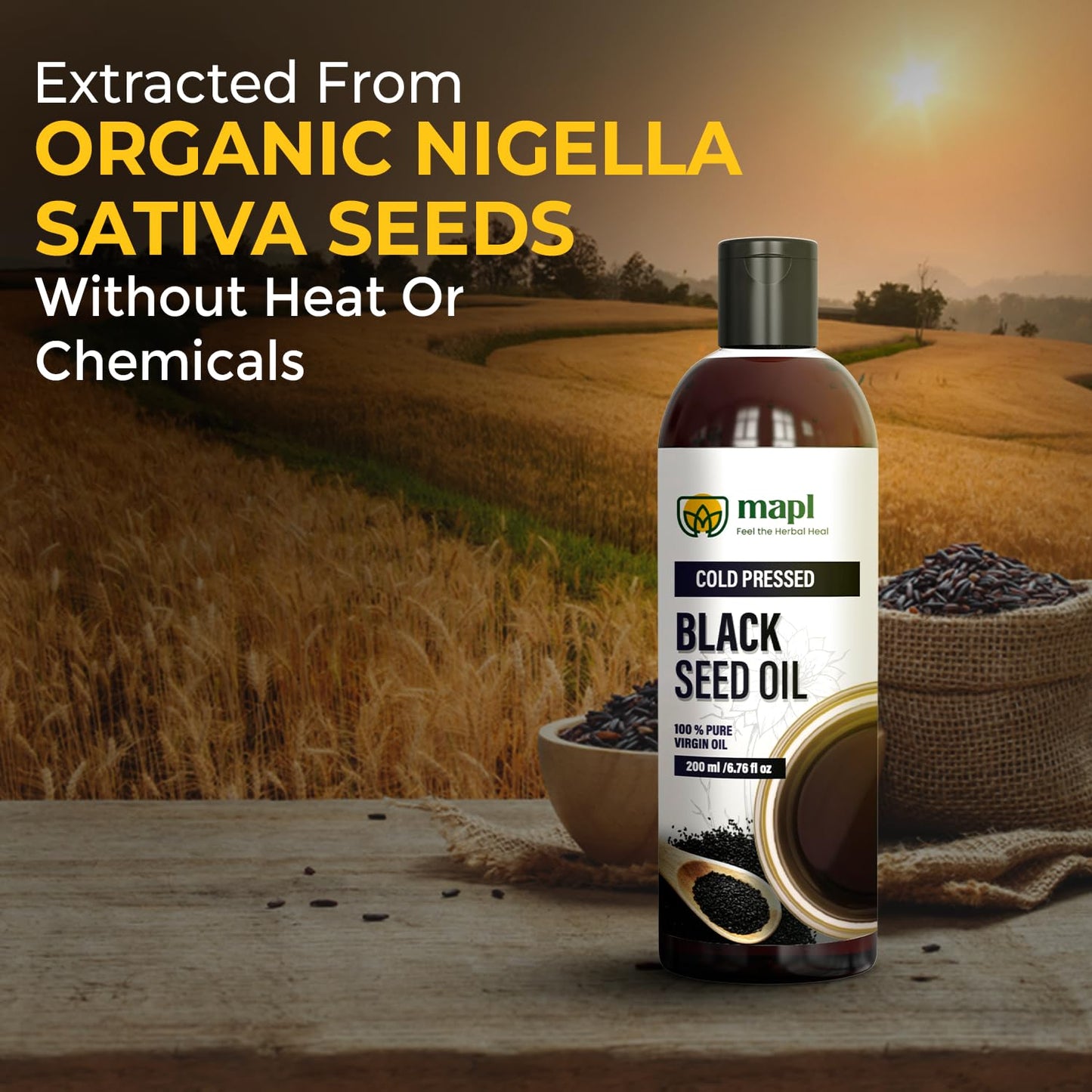 Mapl Organic Black Seed Oil โ Cold-Pressed Nigella Sativa (200ml)