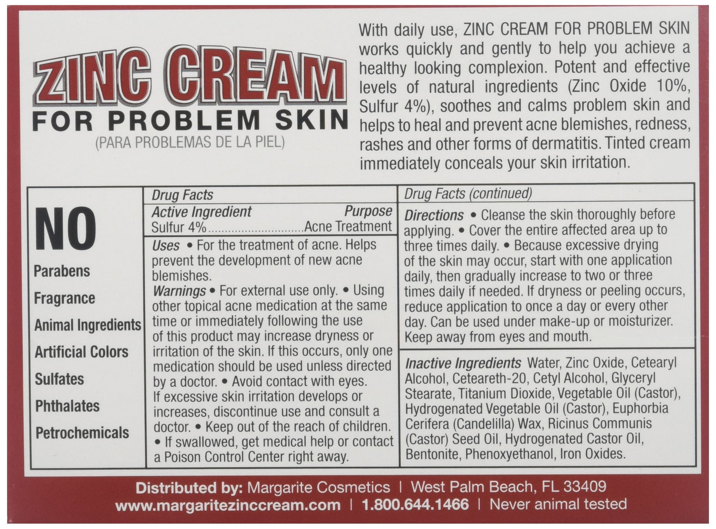Margarite Zinc Cream 1oz โ Acne Support & Subtle Concealer (Fragrance-Free)