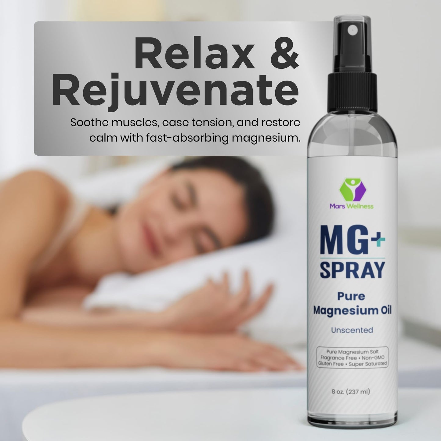 Mars Wellness MG+ Pure Magnesium Oil Spray โ Made in USA, 8 oz for Relaxation & Muscular Support