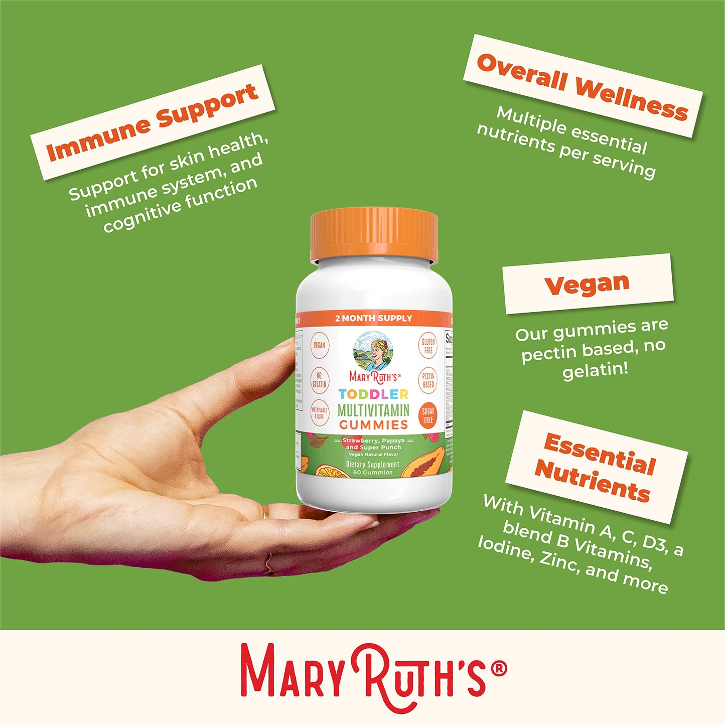 MaryRuth Organics Toddler Multivitamin Gummies โ Sugar Free, Vegan, 60 Count
