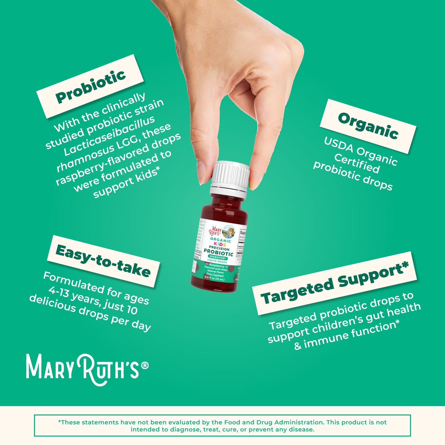 MaryRuth Organics USDA Organic Liquid Kids Probiotic Drops โ Digestive Health, Immune Support, Vegan & Non-GMO | 30 Servings