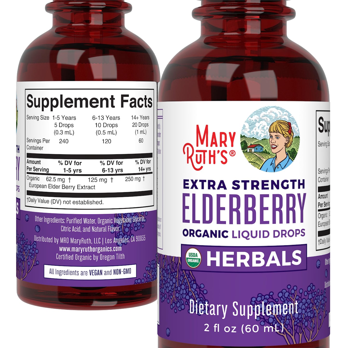 MaryRuth Organics Elderberry Syrup Extra Strength โ USDA Organic, Sugar Free (2 oz)