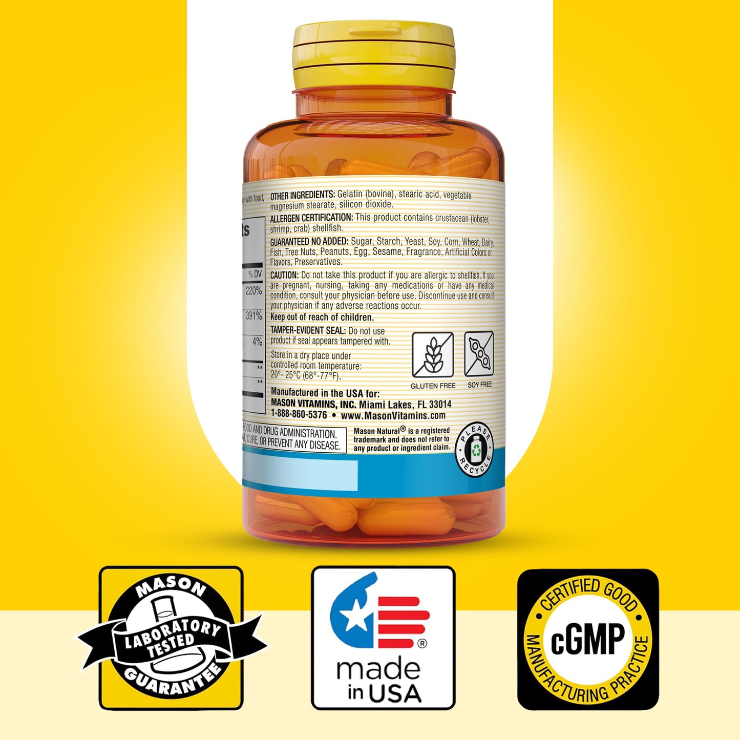 Mason Natural Glucosamine Chondroitin 1500/1200 with Vitamin C โ Joint Health & Mobility, 100 Capsules