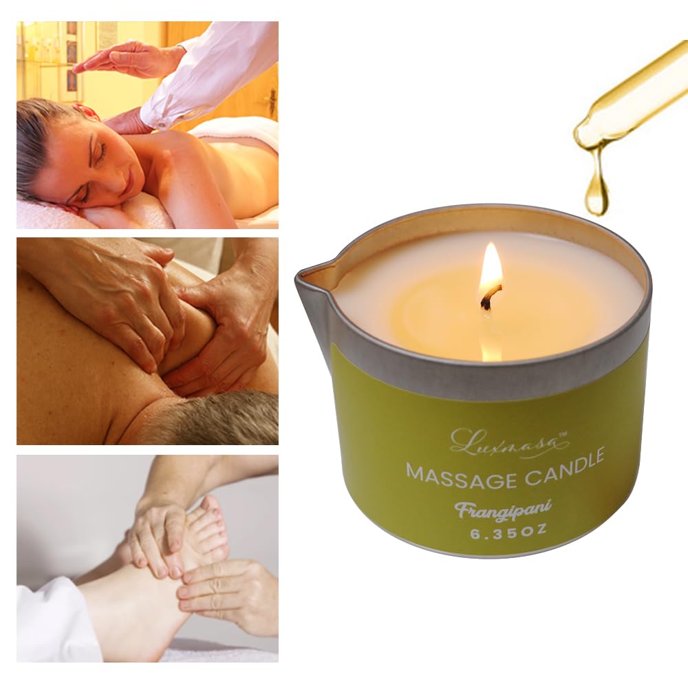 Massage Candle for Body Treatment with Jojoba Oil โ Frangipani 6.35 oz