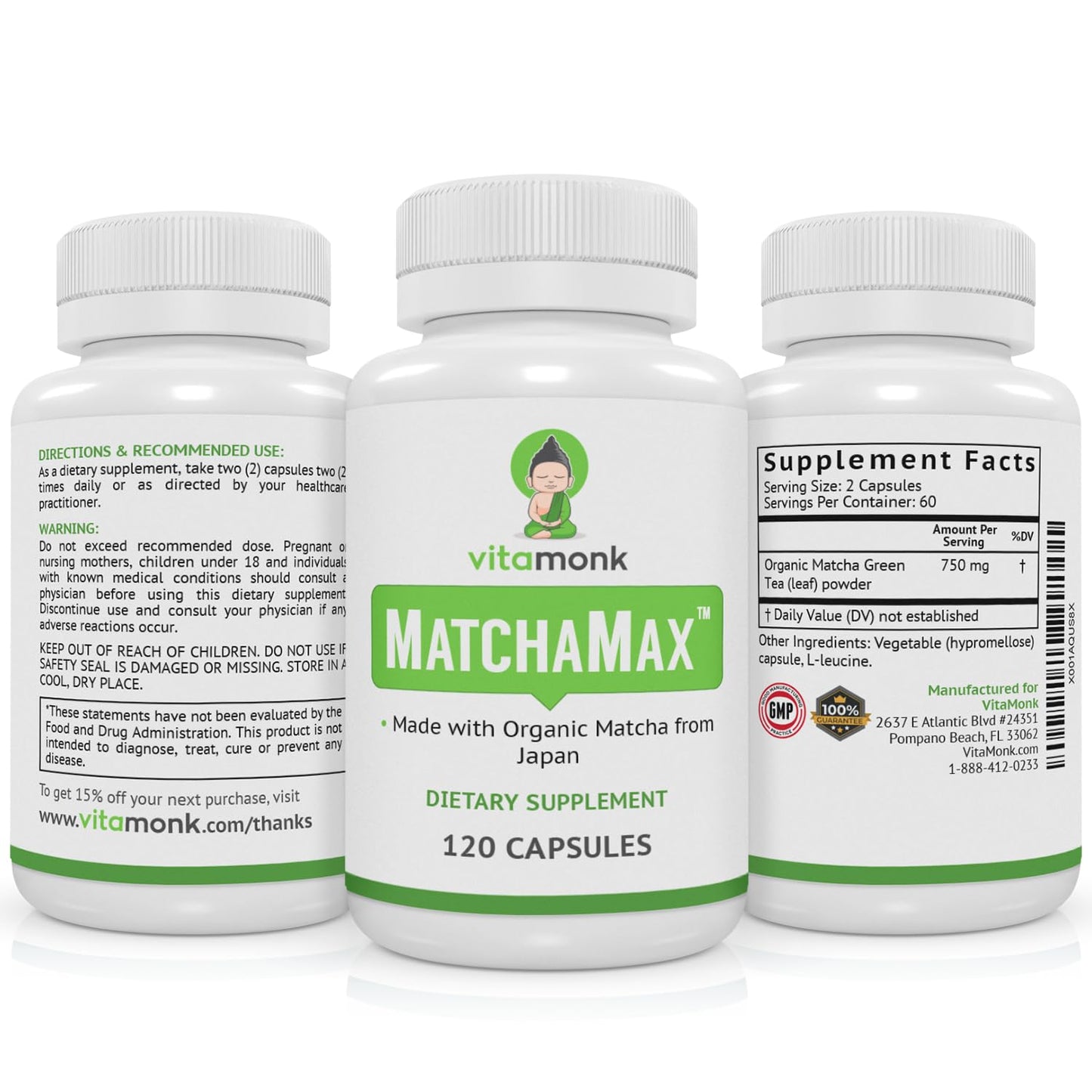 MATCHAMAX Organic Japanese Matcha Capsules | Pure Organic Green Tea Pills for Energy, Calm Focus & Antioxidants | Vegan | 120ct