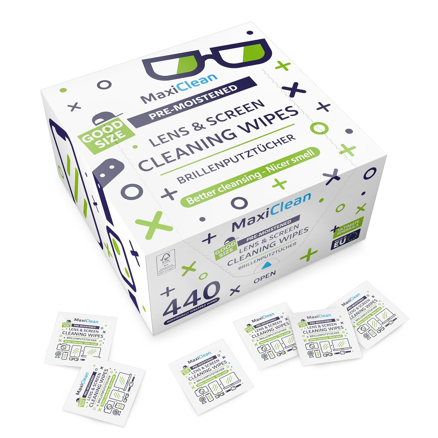 MAXI CLEAN 440 Pack Lens Wipes โ Pre-Moistened Eyeglasses & Screens Cleaner