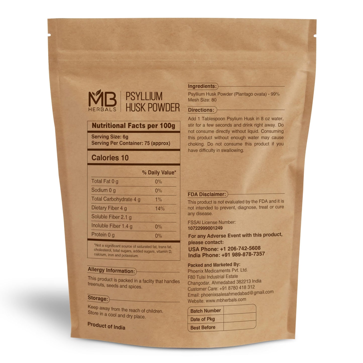 MB Herbals Psyllium Husk Powder 1 lb โ Gluten Free, Vegan, Non-GMO | Keto-Friendly Fine Powder for Baking & Smoothies