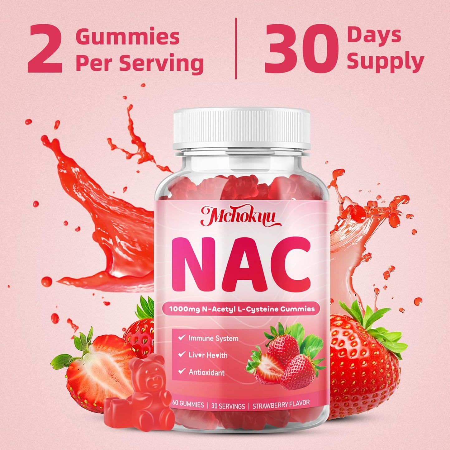 Mchokuu NAC Gummies 1000mg โ Immune Support & Antioxidant (Adults & Kids)