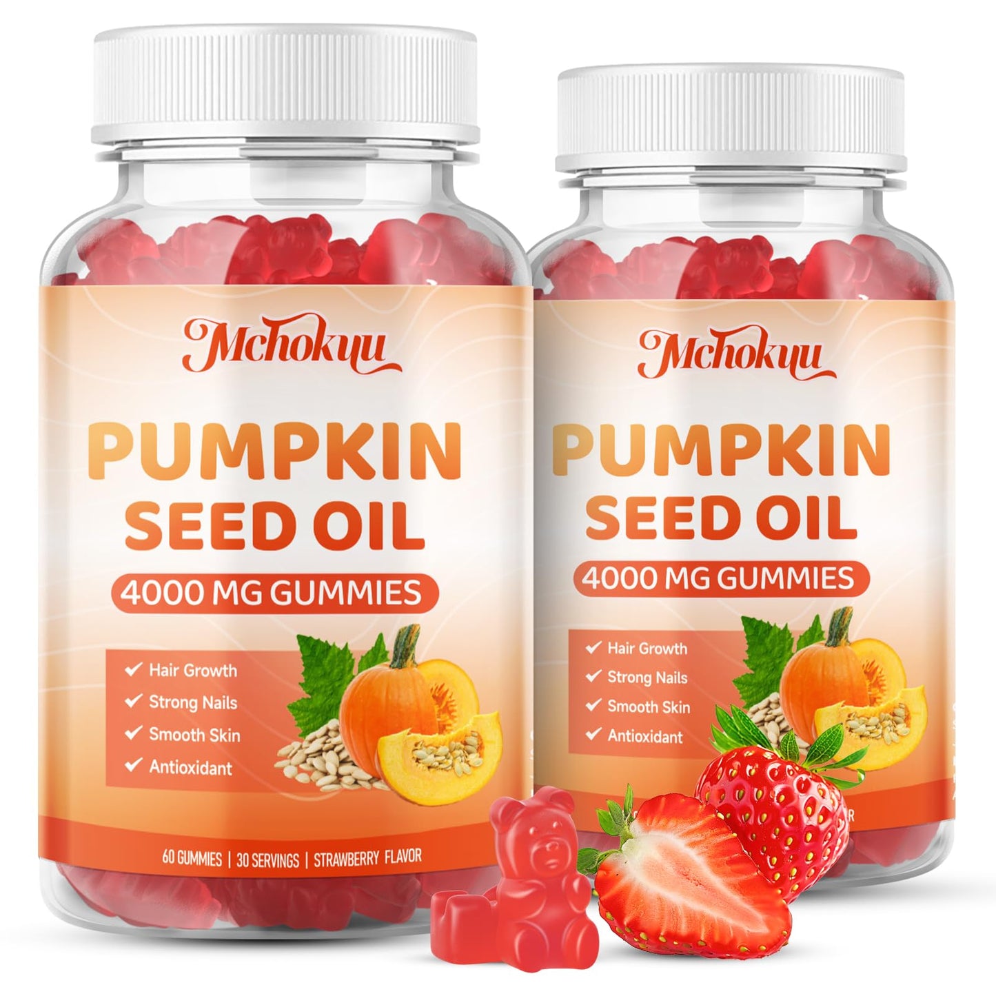 Mchokuu Pumpkin Seed Oil Gummies with Saw Palmetto β Hair & Skin Health, Strawberry, 60ct