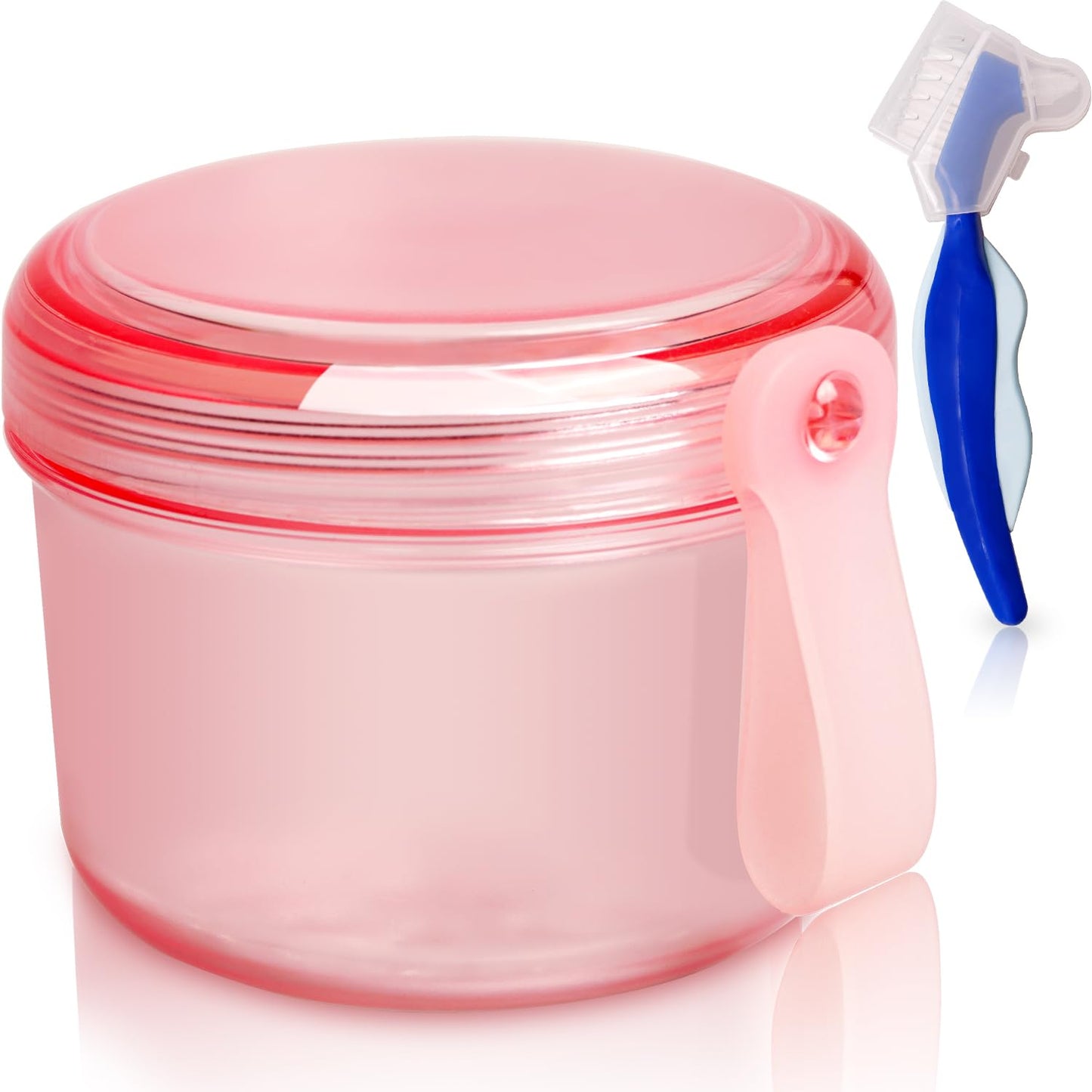 Mckkor Leak-Proof Denture Bath Cup โ Dishwasher Safe Denture Case (Transparent Rouge)