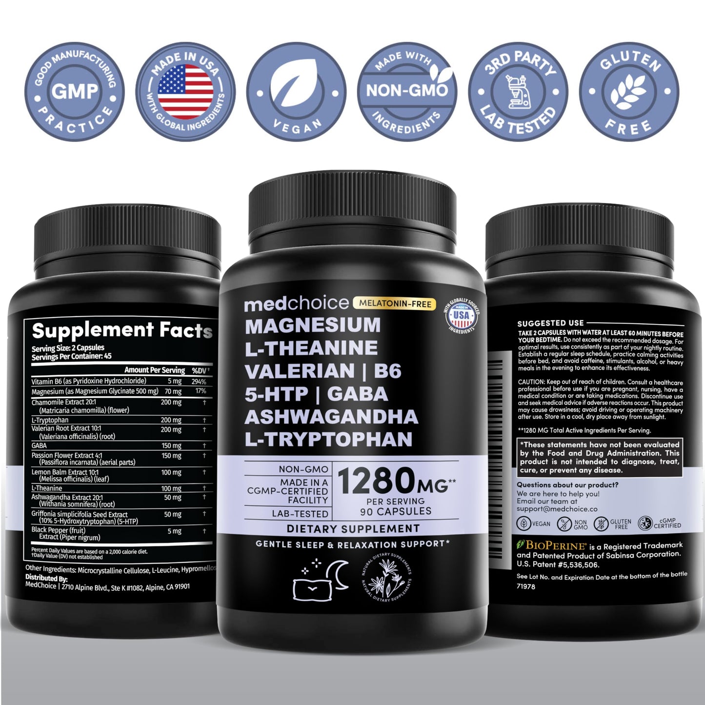 MEDCHOICE 12-in-1 Sleep Support Capsules โ Melatonin-Free, Non-Habit Forming (Pack of 2, 180 capsules)