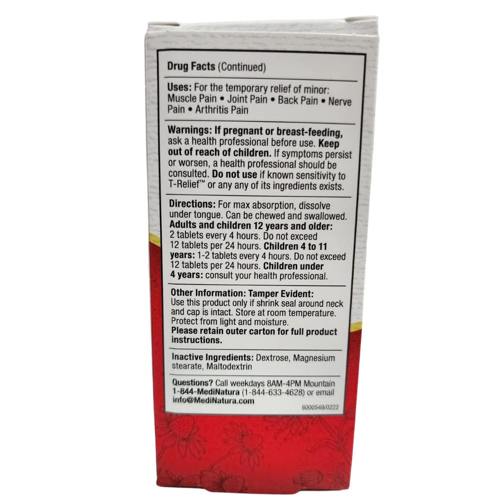 MediNatura T-Relief Extra-Strength Arnica +12 Actives โ Back Pain & Muscle Aches, 100 Tablets (2 Pack)