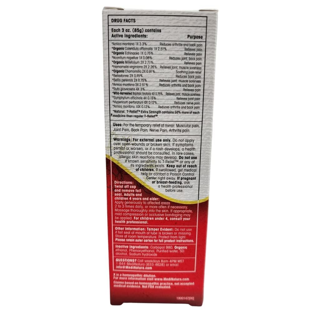 MediNatura T-Relief Extra Strength Arnica Gel β 12 Natural Actives for Back, Joints & Muscles (3 oz)