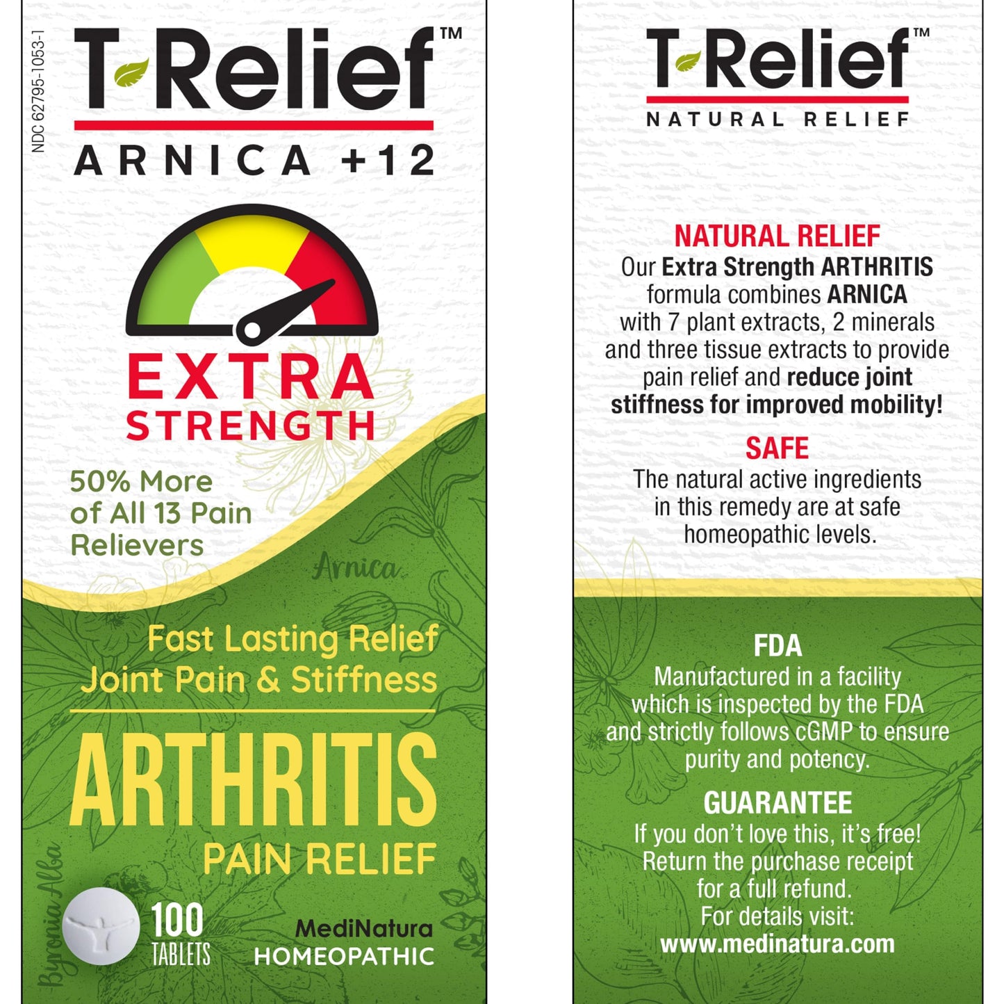 MediNatura T-Relief Extra Strength Arthritis Pain Reliever โ Arnica +12 Natural Medicines | 100 Tablets
