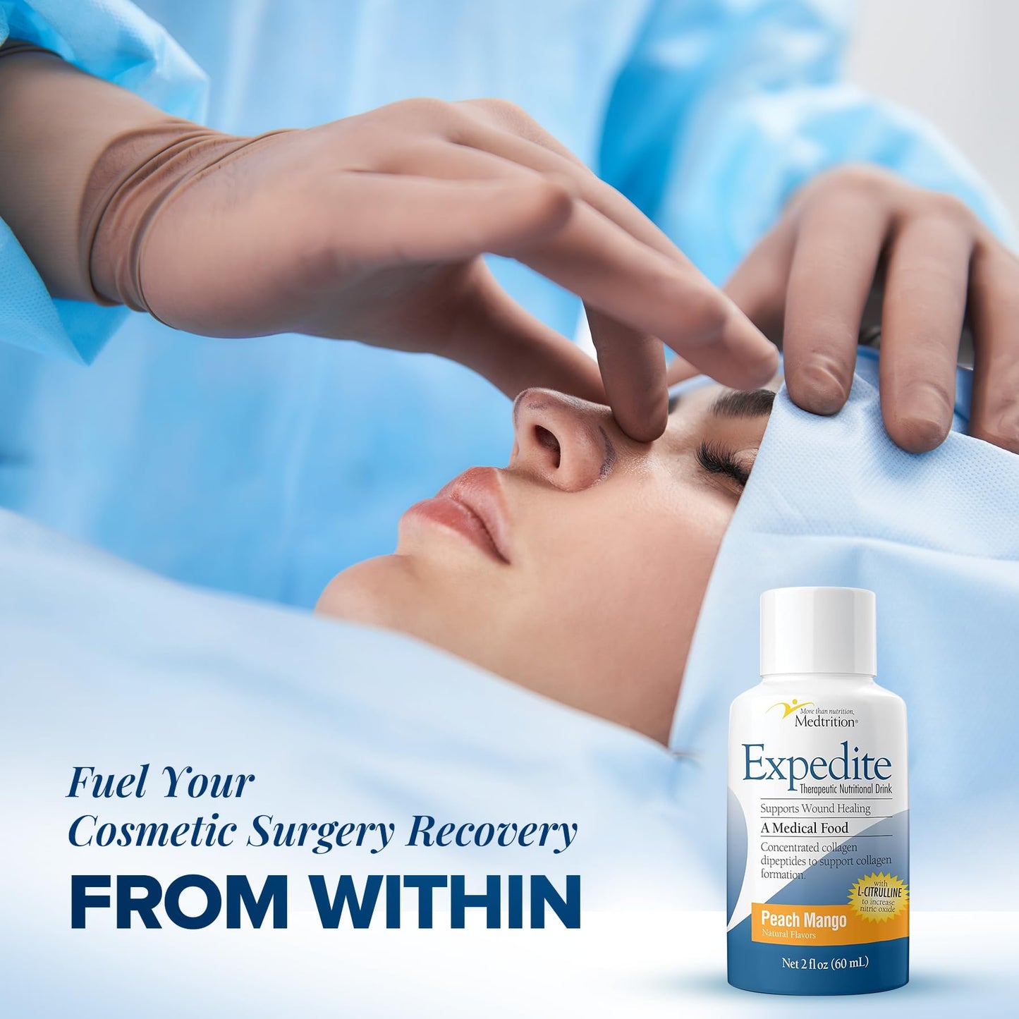 Medtrition Expedite Liquid Collagen β Peach Mango, 2 oz, Pack of 24 | Post-Surgery Recovery Nutrition