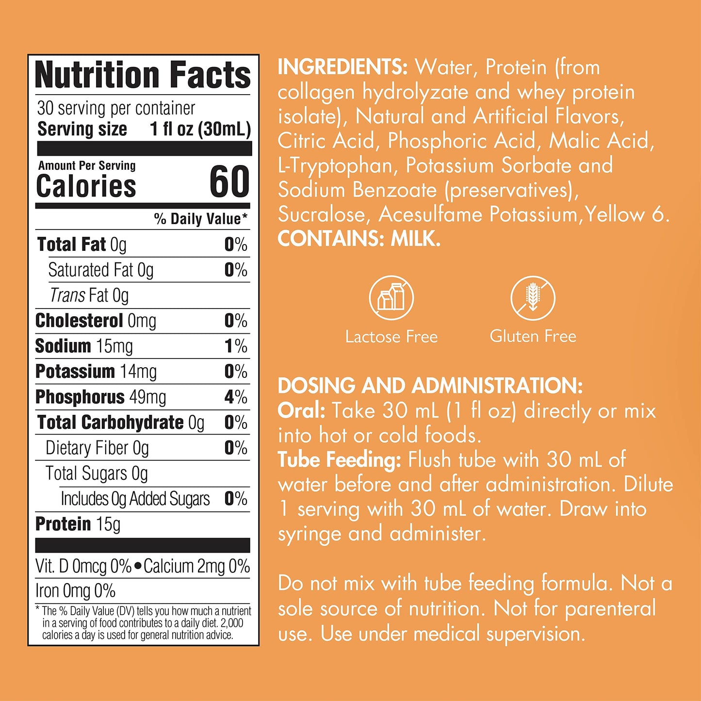 Medtrition ProSource NoCarb Orange Creme Liquid Protein β 15 g/30 mL, 4 Bottles