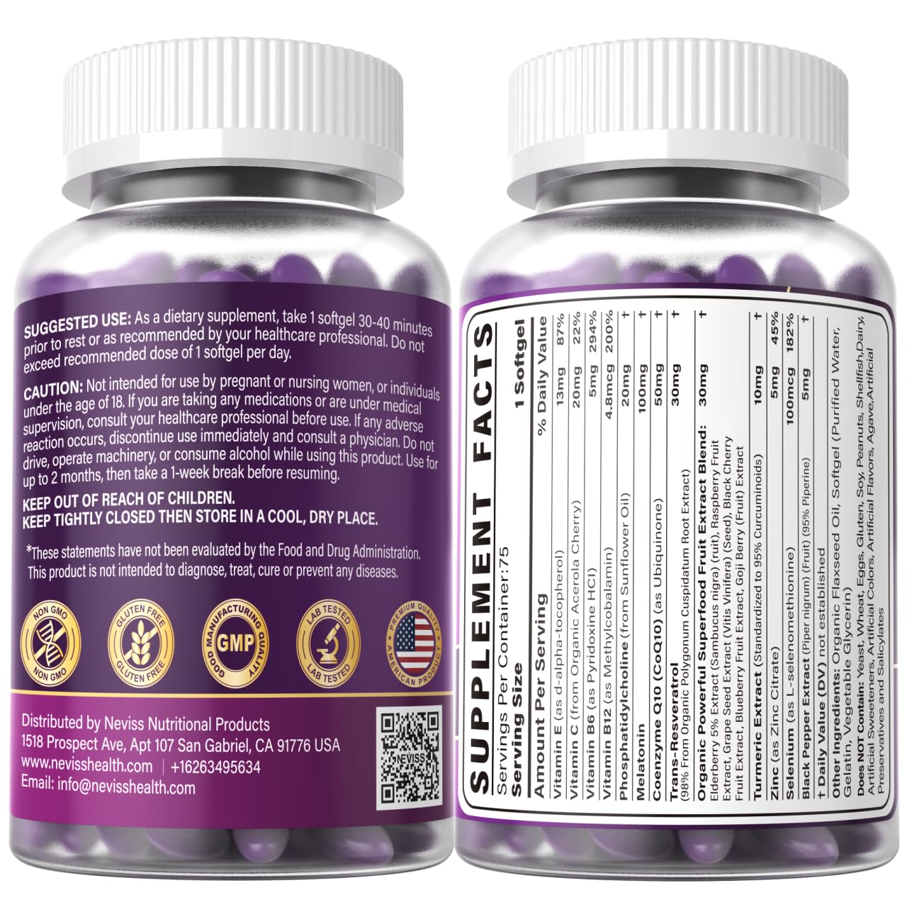 Melatonin 100mg Liposomal โ Antioxidant & Cognitive Health, 75 Softgels