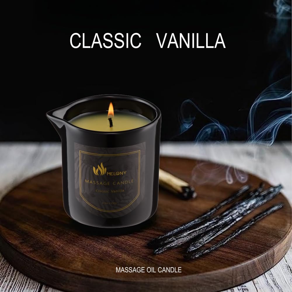 MELONY Massage Oil Candle โ Pure Relaxation, 8.1 oz, Classic Vanilla