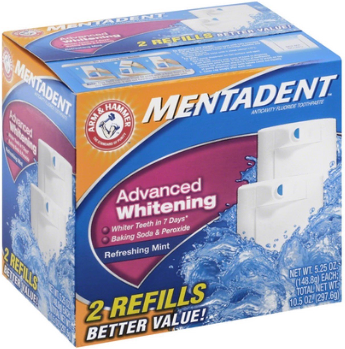 Mentadent Advanced Whitening Mint Toothpaste โ 2 Refills, 10.5 oz