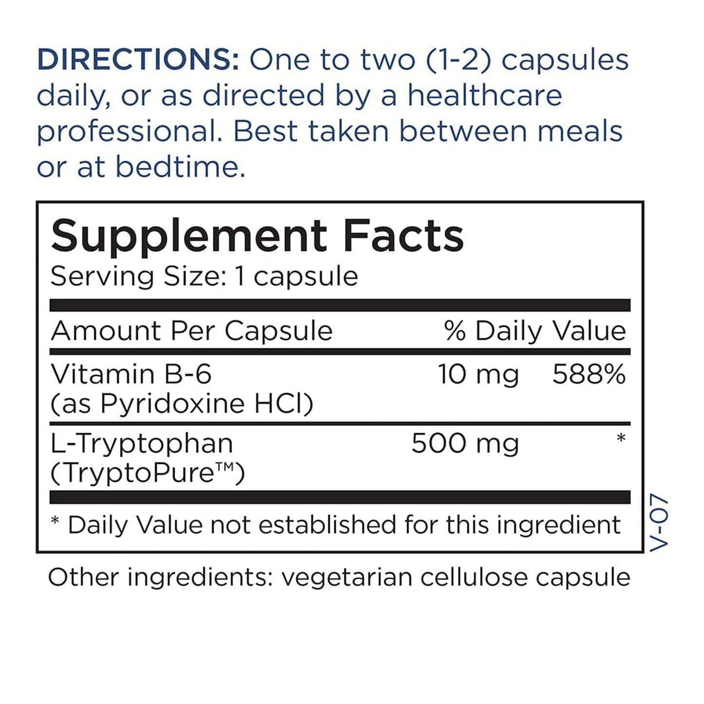 Metabolic Maintenance L-Tryptophan 500mg โ Free-Form, Vitamin B6 | 60 Vegan Capsules