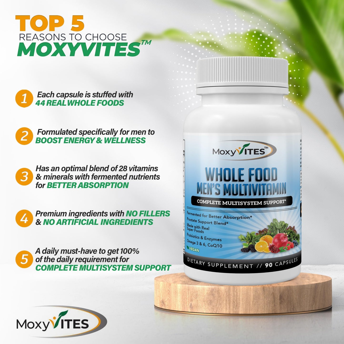 Methylated Men's Multivitamins โ 44 Organic Whole-Food Ingredients | Vegan Daily Vitamin for Men