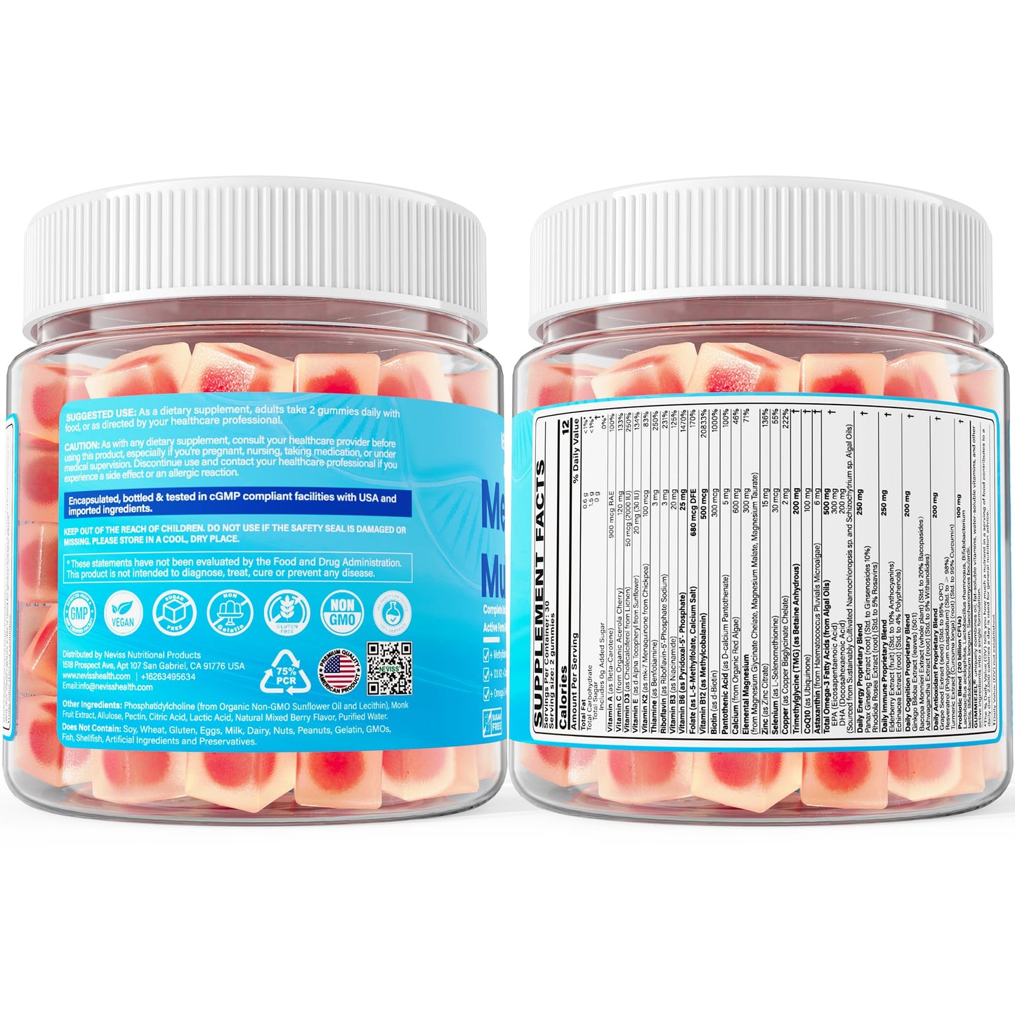 Vegan Methylated Multivitamin Gummies for Women & Men – Sugar Free, Omega-3, D3 K2, Methylfolate & B12