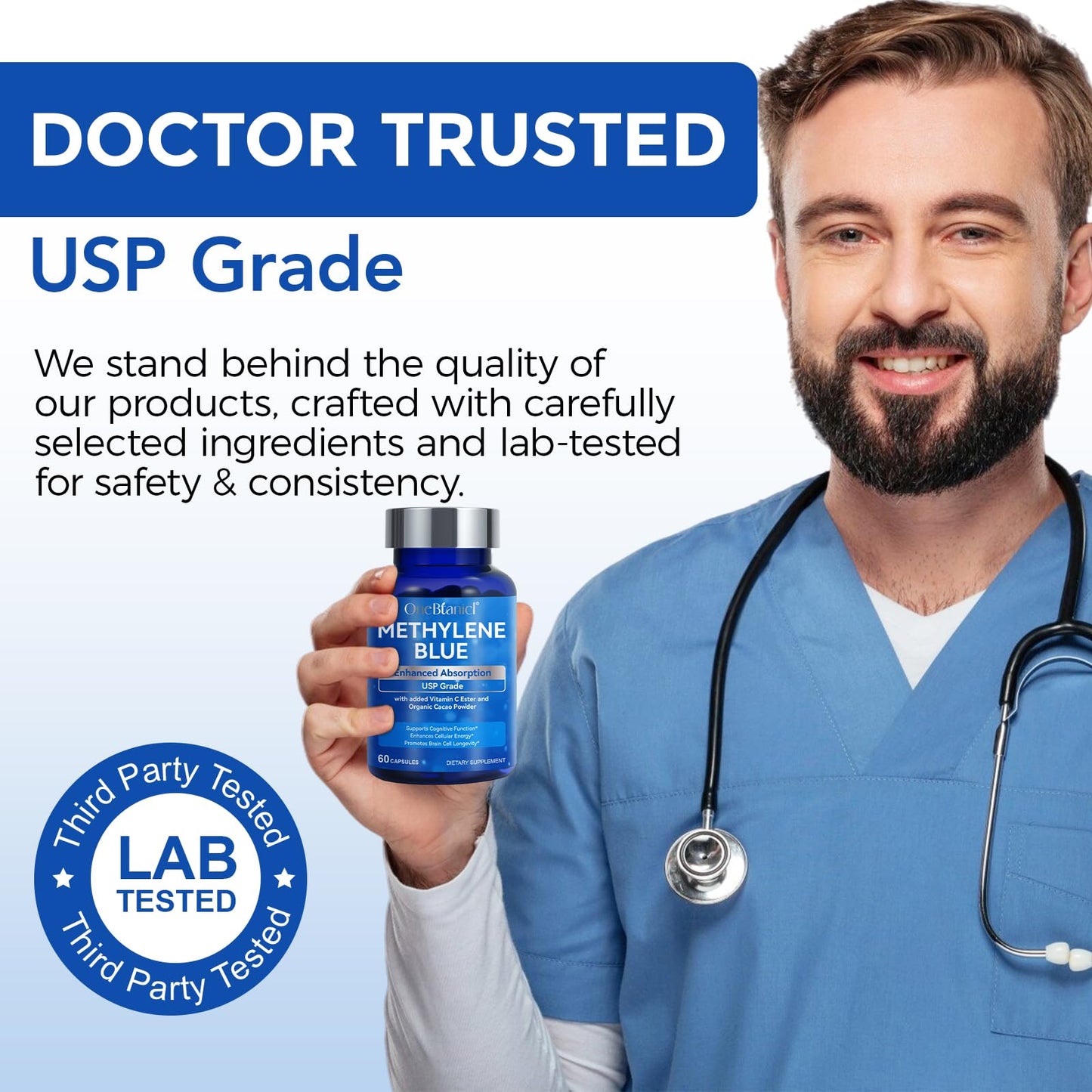 Methylene Blue Pharmaceutical Grade Capsules (60 Count) โ Vitamin C Ester & Cocoa for Focus & Antioxidant Support