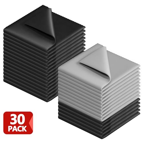 30 Pack Microfiber Cleaning Cloths – Glasses, Screens, Cameras, 7x6 in, Black & Gray, Reusable