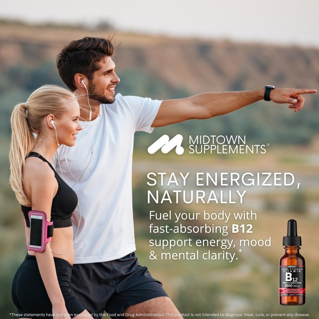 Midtown Supplements B12 5000 mcg β Sublingual Methylcobalamin Drops | Energy & Mood Booster