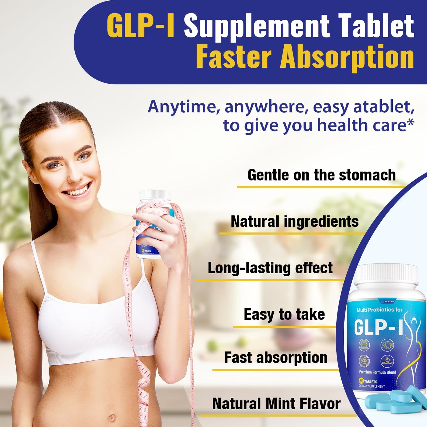 Mightnes GLP-I 26-in-1 Probiotic GLP-I Supplement โ Digestive & Gut Health (60 Count)