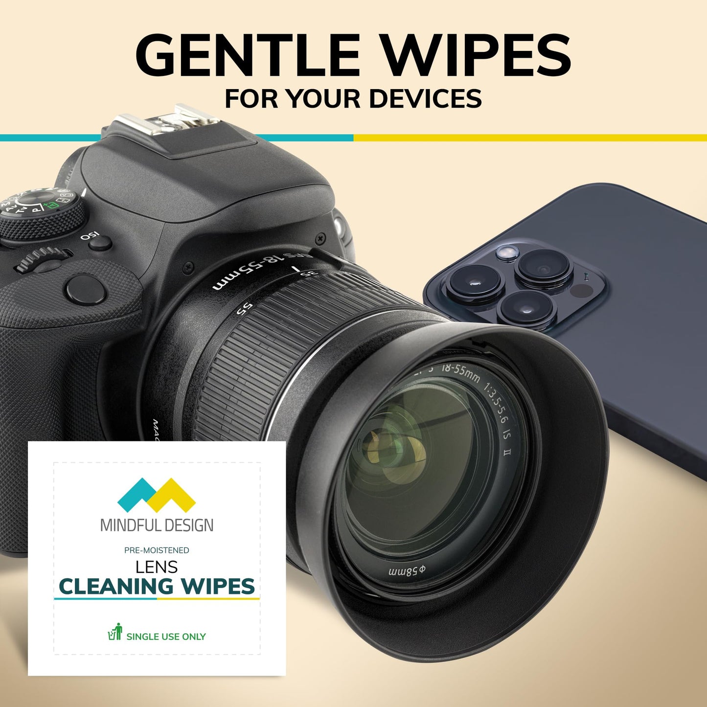 Mindful Design Lens Cleaning Wipes for Eyeglasses โ 210ct, Individually Wrapped