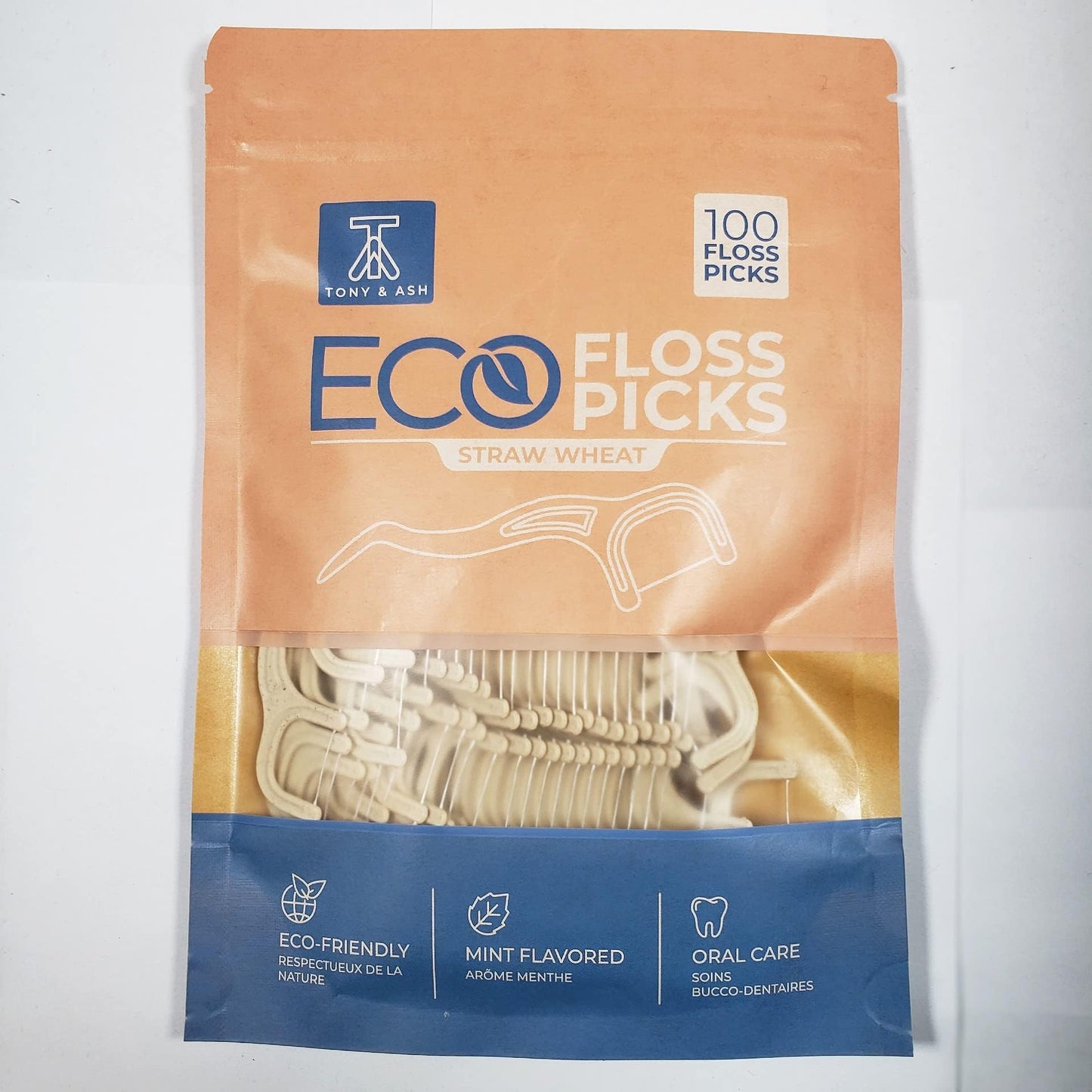 100 Mint Floss Picks โ BPA Free, Eco-Friendly Straw Wheat Handle (100 Count)