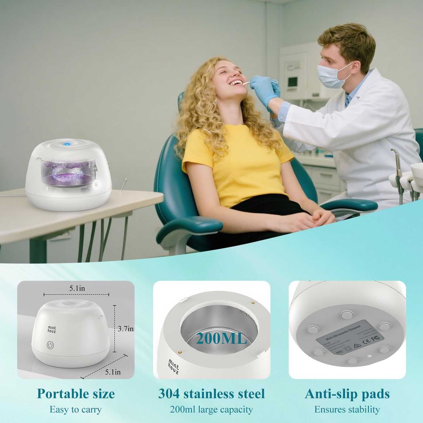 Minthouz Ultrasonic Retainer Cleaner โ 200ml, 48kHz Cleaning for Dentures & Aligners