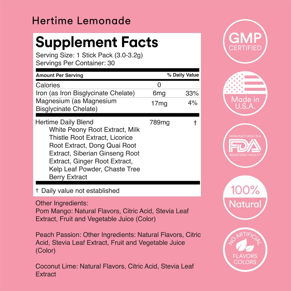 Mixhers Hertime PMS – Sugar-Free Hormonal Health for Women | 15 Strawberry Lemonade Packets