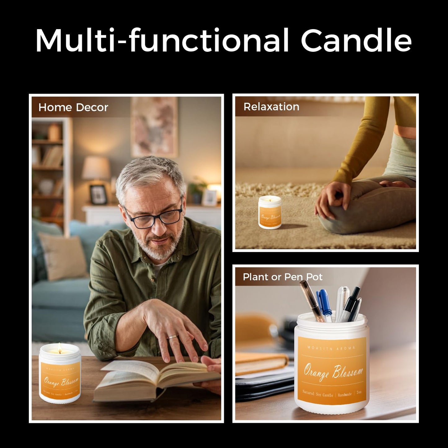 MOASITN Orange Blossom Scented Soy Candle 7oz โ Handmade Jar Candle for Home & Gift