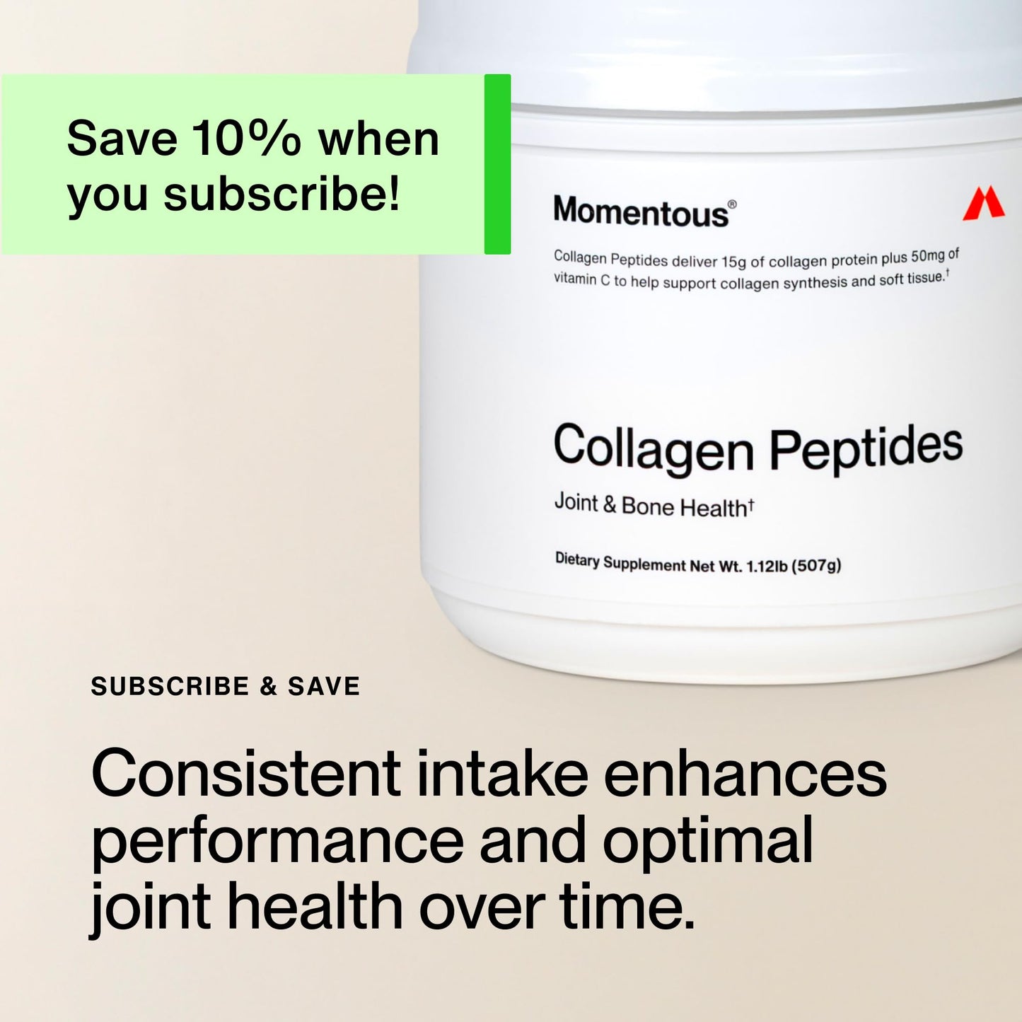 Momentous Grass-Fed Collagen Peptides Powder with Fortigel & Vitamin C β NSF Certified for Sport