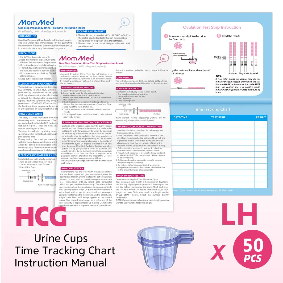 MomMed Ovulation Test Strips โ 50 LH Predictor Kit with Cups
