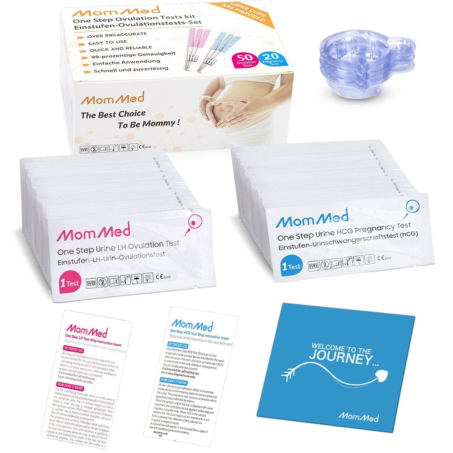 MomMed Ovulation & Pregnancy Test Strips โ LH50-HCG20, 50+20 Tests Kit