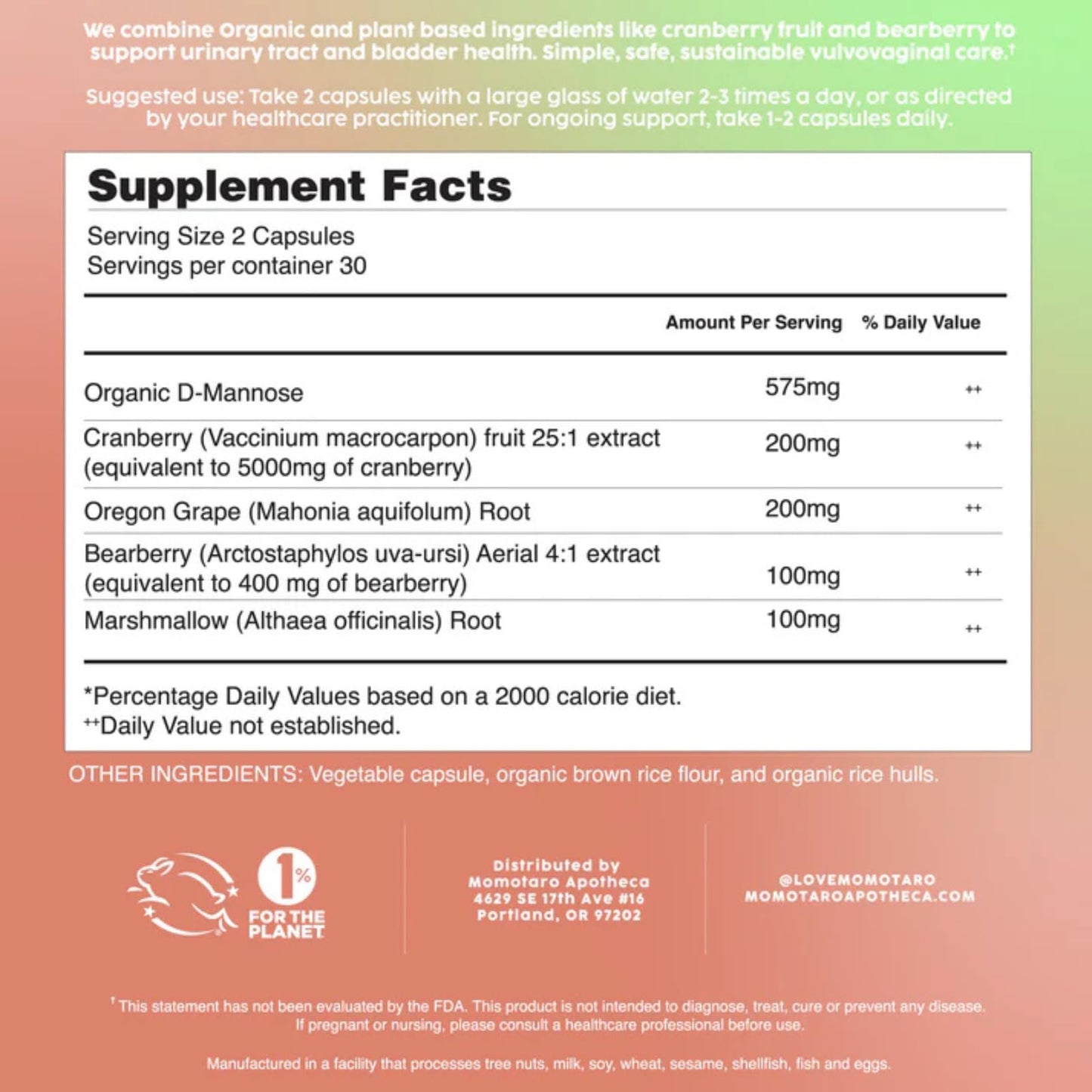 MOMOTARO APOTHECA Urinary Health Supplement โ Cranberry & D-Mannose | Vaginal & Bladder Support, Vegan, 60 Capsules