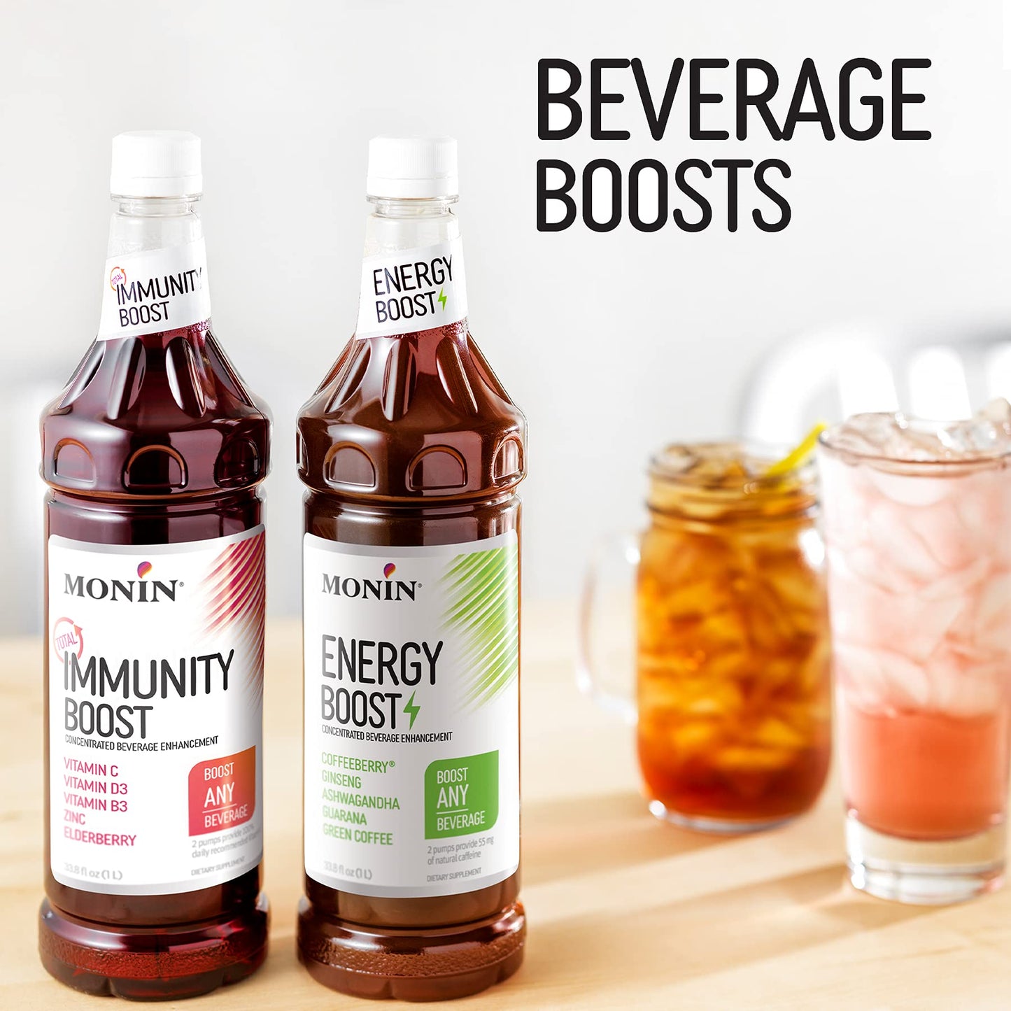 Monin Total Immunity Boost โ Immune Support Syrup with Vitamin C, D & Elderberry | 1L + Pump