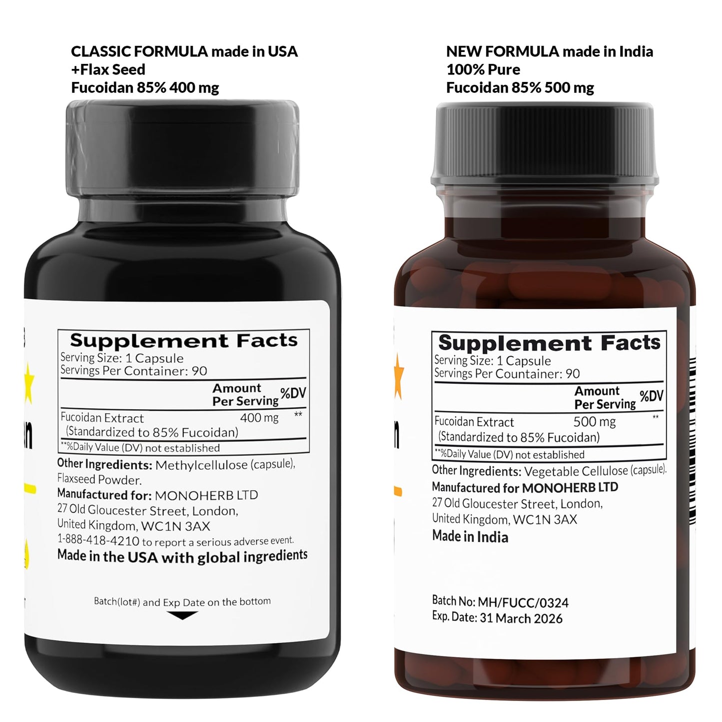 MONOHERB Fucoidan 85% 500 mg โ 90 Capsules | Immune Support