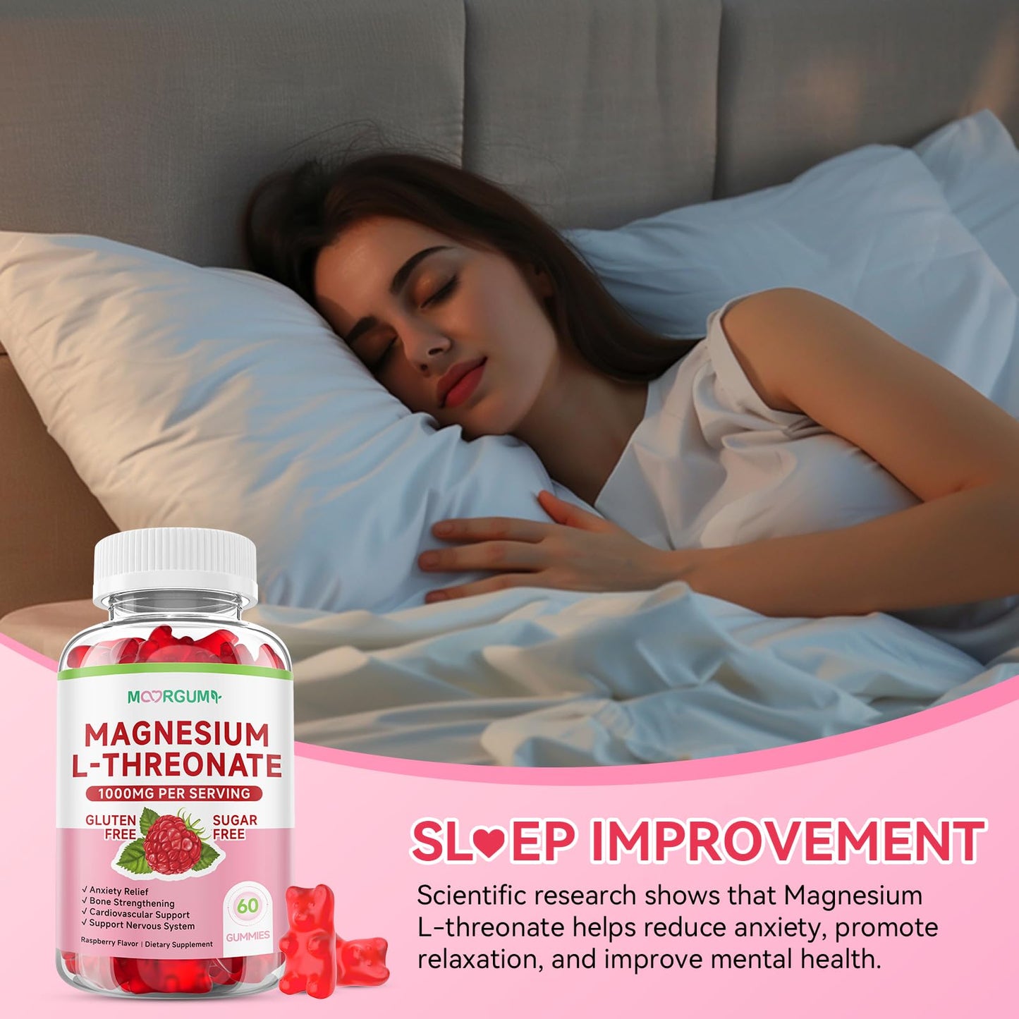 MOORGUMY Magnesium L-threonate Gummies โ 1,000 mg | 60 Count | Memory & Sleep Support