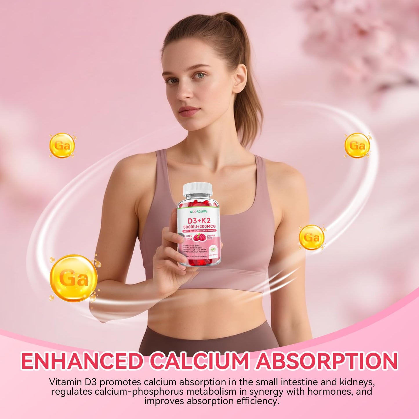 MOORGUMY Vitamin D3 K2 Gummies β 5000 IU D3, 200 mcg K2 MK-4 & MK-7, 600 mg Calcium β Supports Calcium Absorption, Healthy Bones, Immune & Heart Health β 60 Count