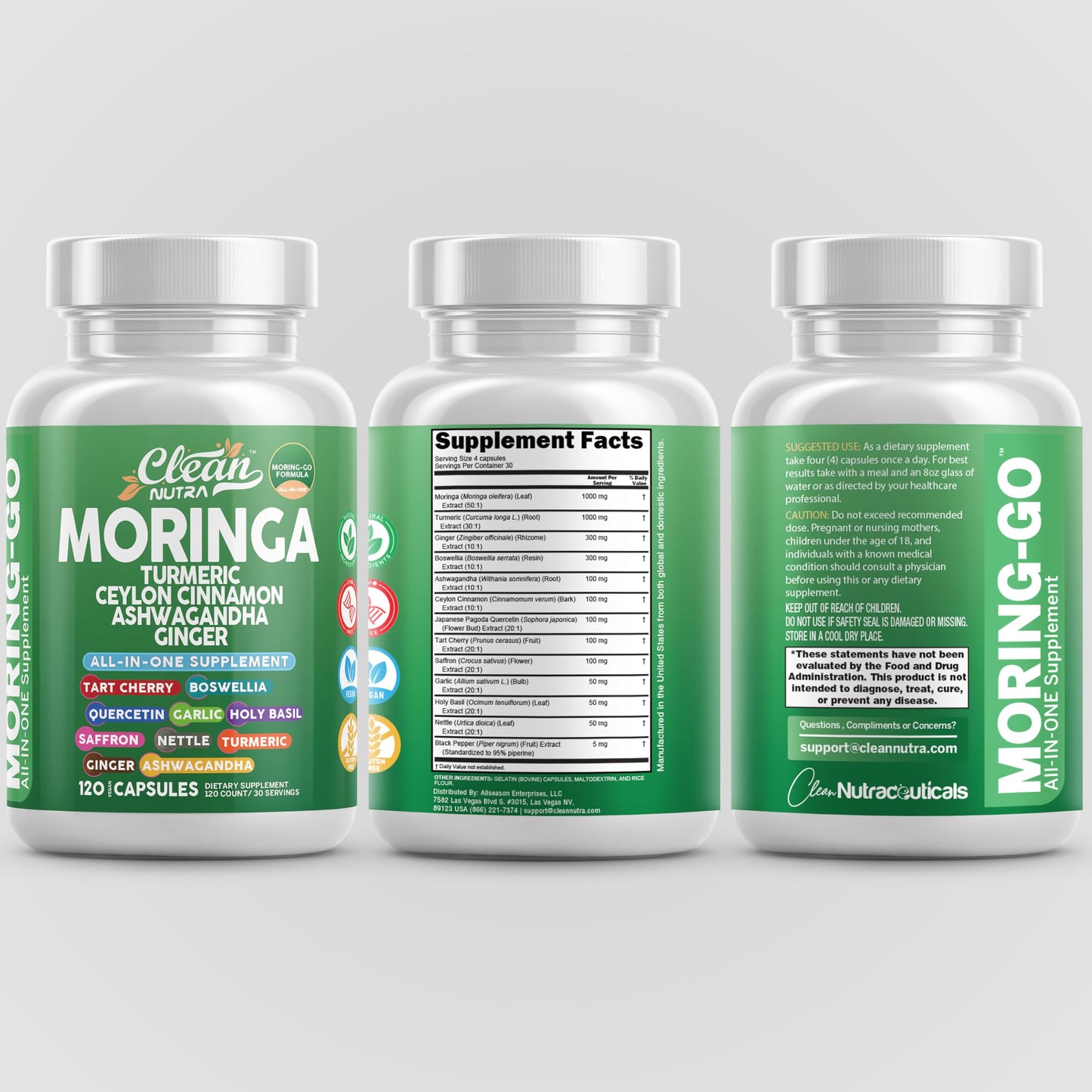 Moringa Powder Capsules + Turmeric Moringa Leaf โ Clean Nutra Moring-Go