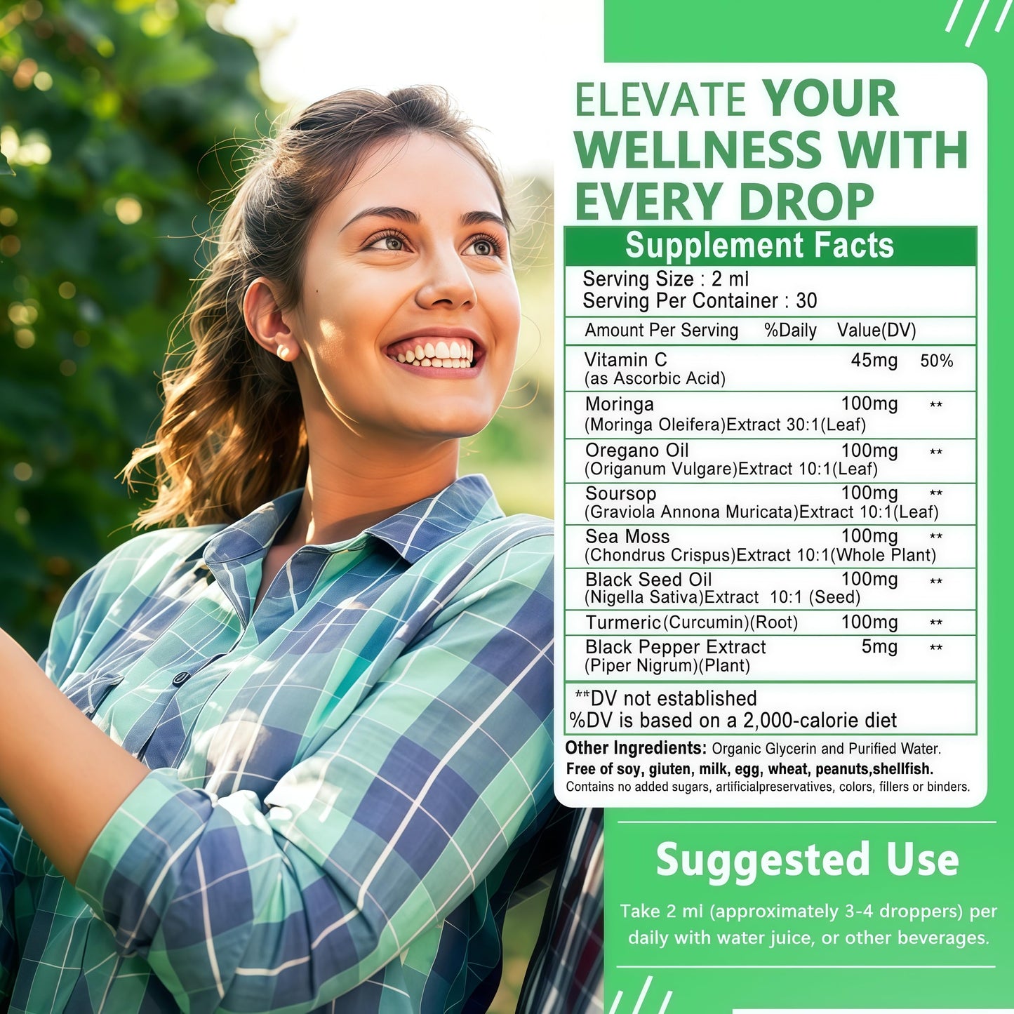 Moringa Liquid Drops — Organic High-Absorption Moringa Tincture with Soursop, Sea Moss & Black Seed Oil | Non-GMO, 30 Servings