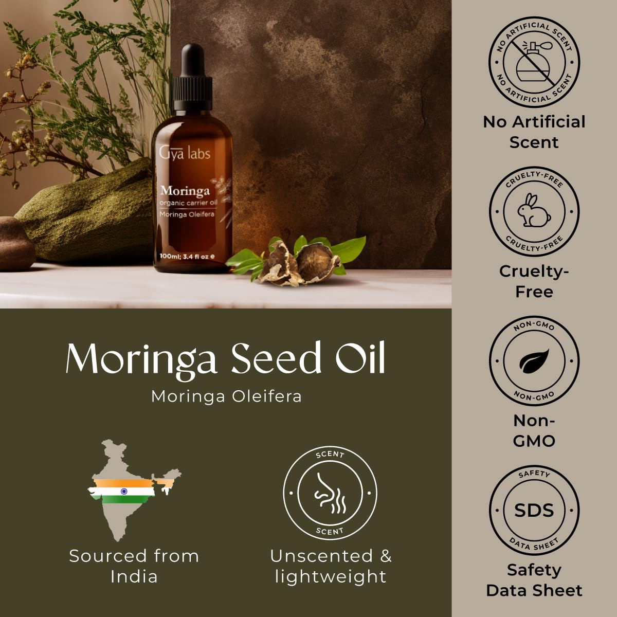 Gya Labs Moringa Seed Carrier Oil โ 3.4 oz for Hair & Skin