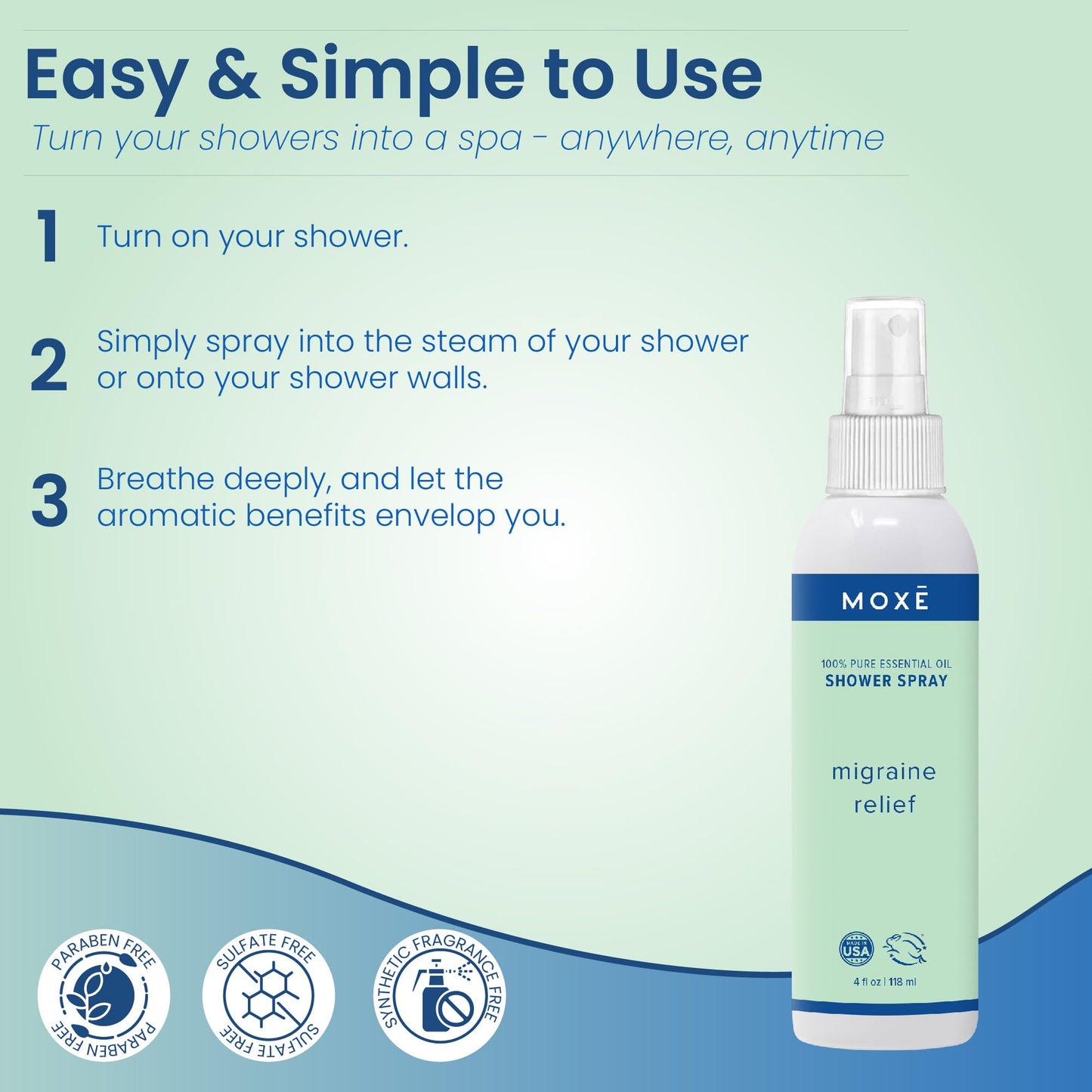 MOXE Migraine Relief Aromatherapy Shower Spray โ Essential Oils for Headache & Tension Relief | Made in USA