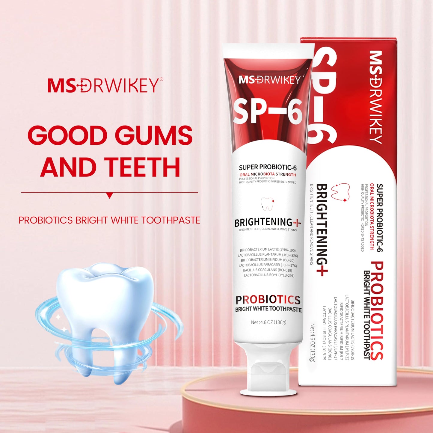MSDRWIKEY SP-6 Probiotic Whitening Toothpaste โ 6 Probiotics, Fluoride-Free, Enamel-Safe